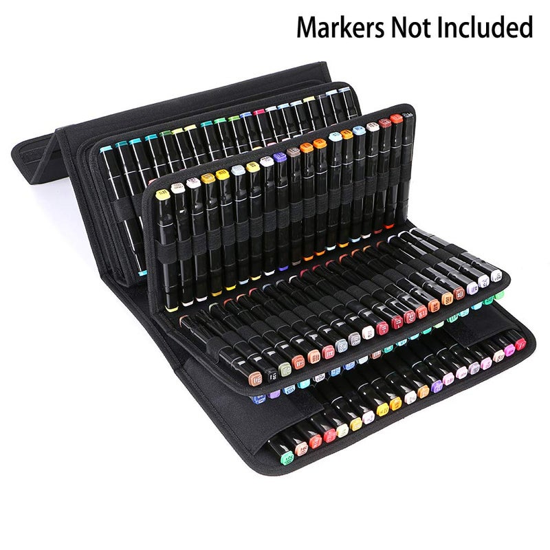 BTSKY New 171 Slots Marker Case Lipstick Organizer-Canvas Markers Holder for for Primascolor Markers and Copic Sketch Markers (Black) - Image 2